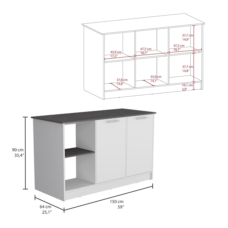 Tuhome Furniture Juniper Engineered Wood Kitchen Island in Multi-Color
