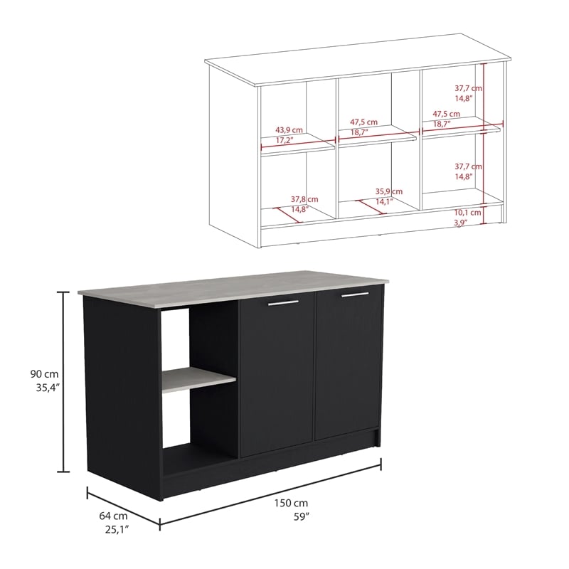 Tuhome Furniture Juniper Engineered Wood Kitchen Island in Multi-Color