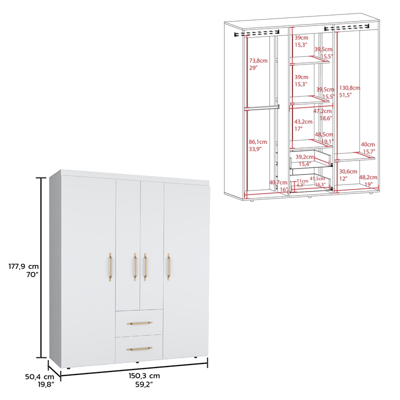 Tuhome Furniture Bariloche Engineered Wood Multi-Section Wardrobe in White