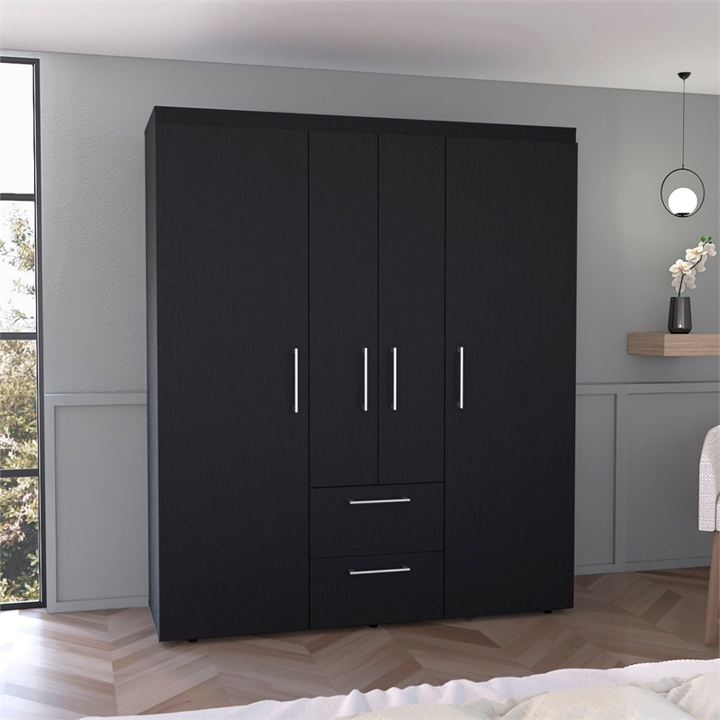 Tuhome Furniture Bariloche Engineered Wood Multi-Section Wardrobe in Black