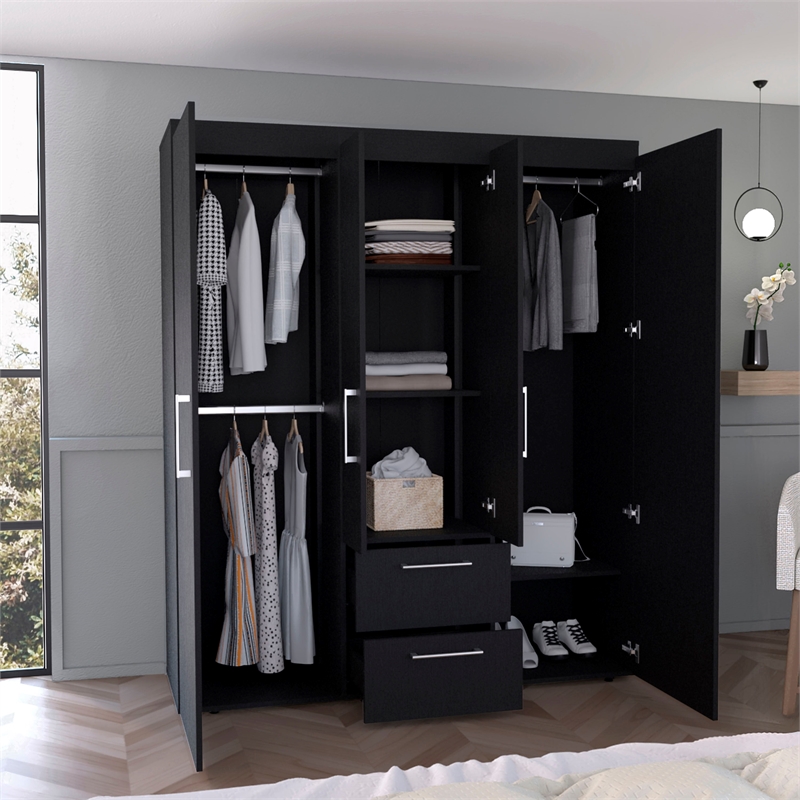 Tuhome Furniture Bariloche Engineered Wood Multi-Section Wardrobe in Black