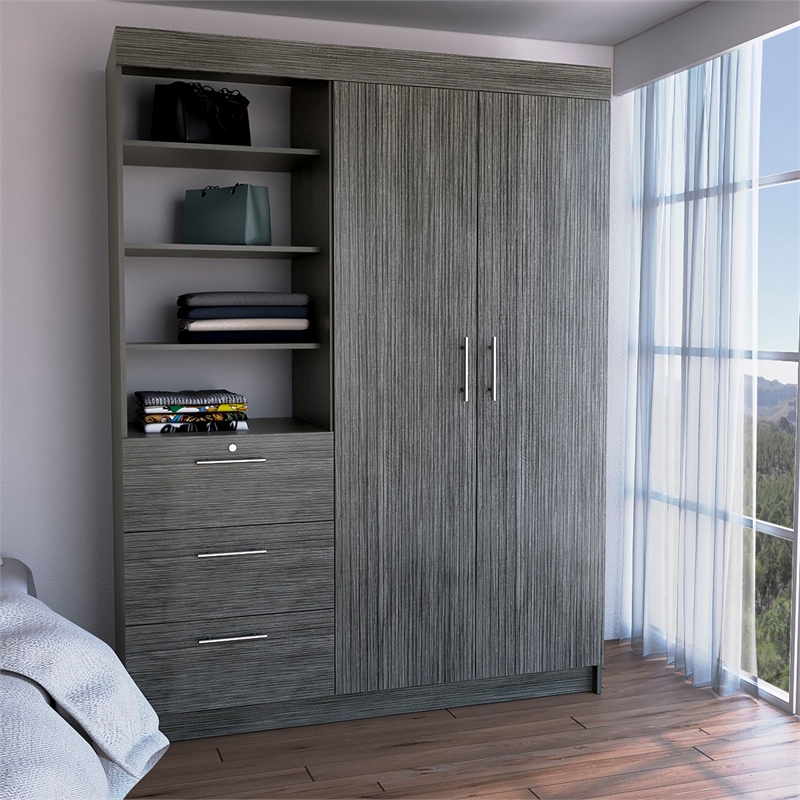 Tuhome Furniture Kenya Engineered Wood 3-Drawers Bedroom Armoire in Smokey Oak