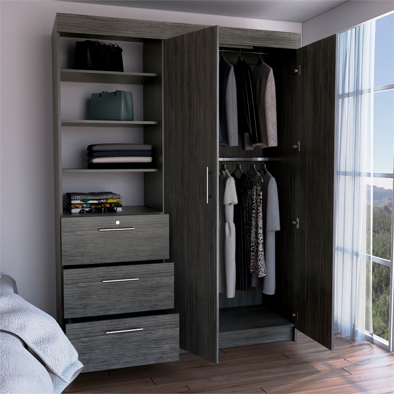 Tuhome Furniture Kenya Engineered Wood 3-Drawers Bedroom Armoire in Smokey Oak