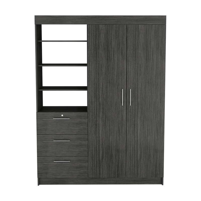 Tuhome Furniture Kenya Engineered Wood 3-Drawers Bedroom Armoire in Smokey Oak