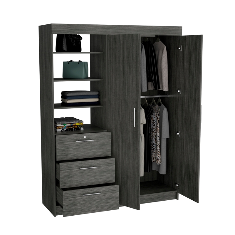 Tuhome Furniture Kenya Engineered Wood 3-Drawers Bedroom Armoire in Smokey Oak