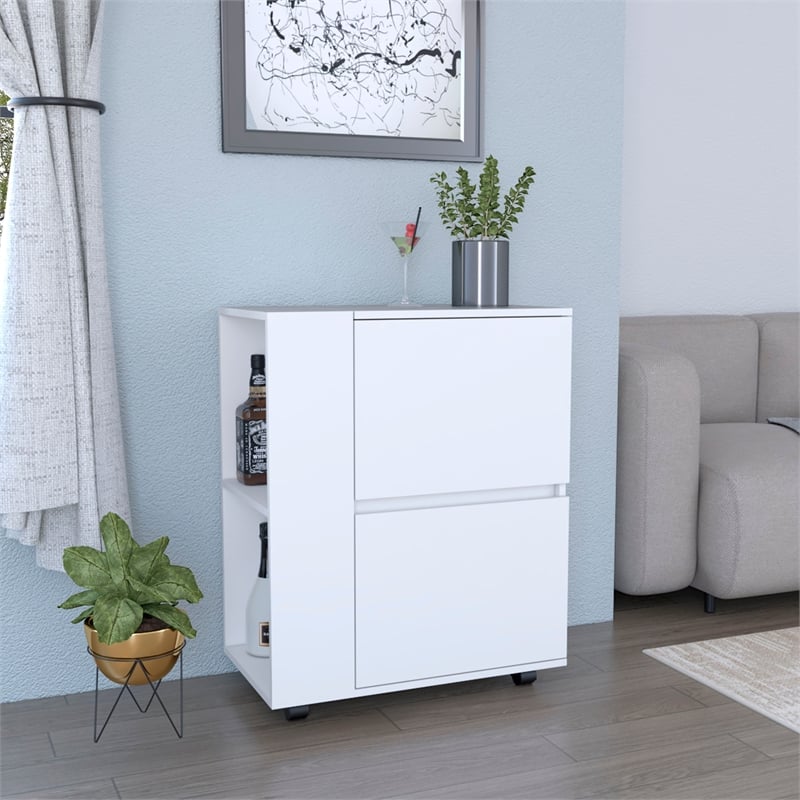 TUHOME GlasgoW Bar Cart  White Engineered Wood