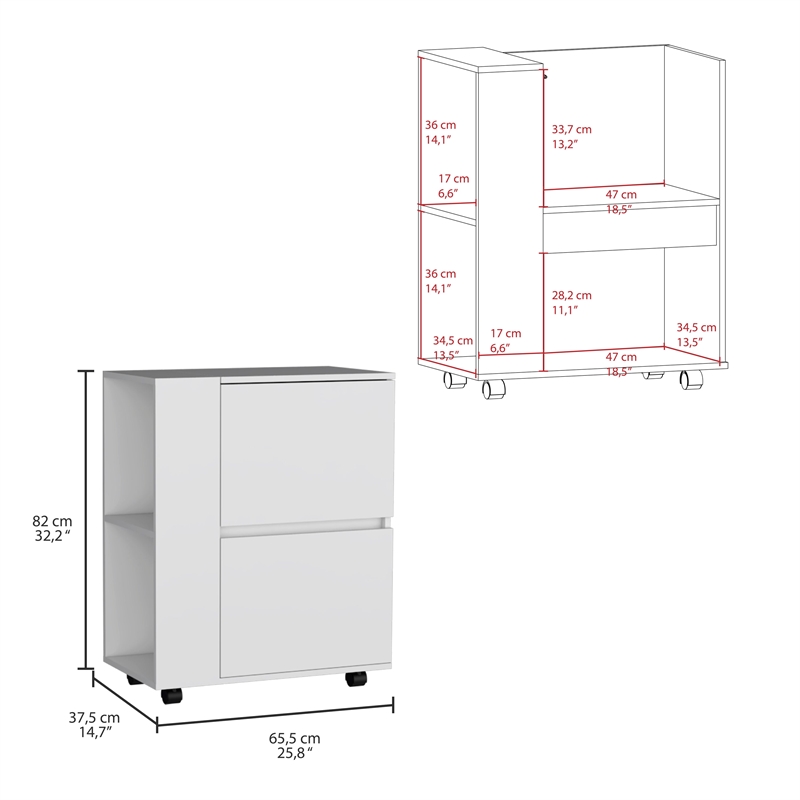 TUHOME GlasgoW Bar Cart  White Engineered Wood