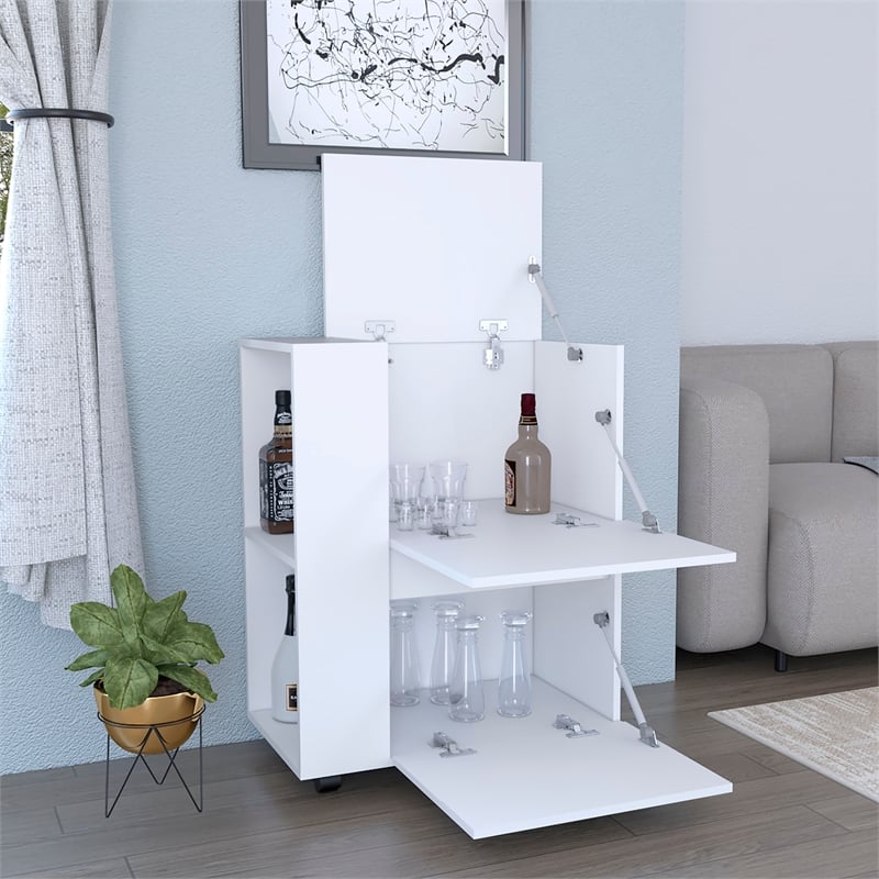 TUHOME GlasgoW Bar Cart  White Engineered Wood