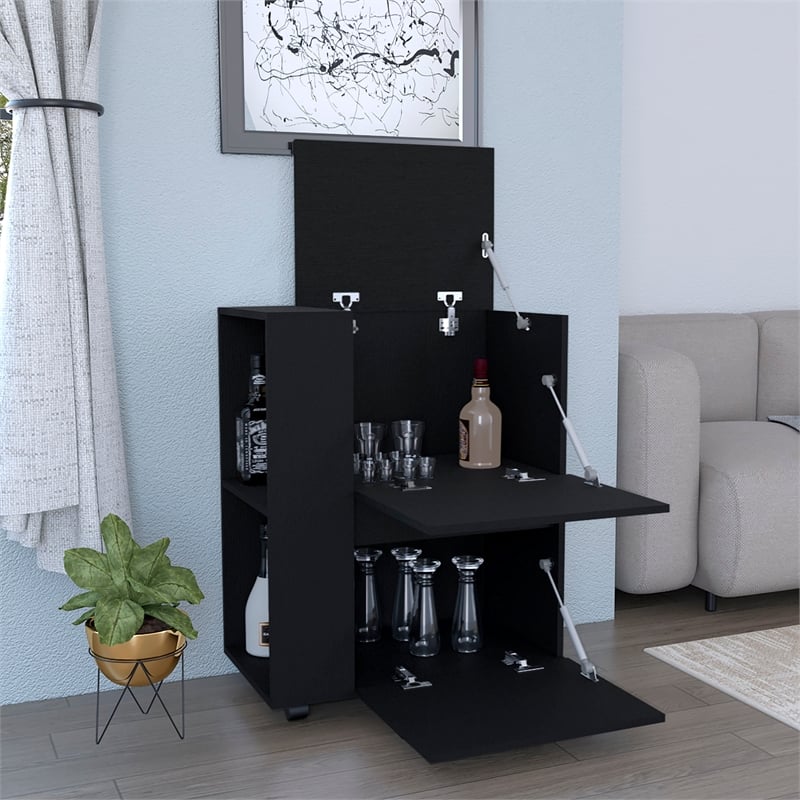 TUHOME GlasgoW Bar Cart  Black Engineered Wood