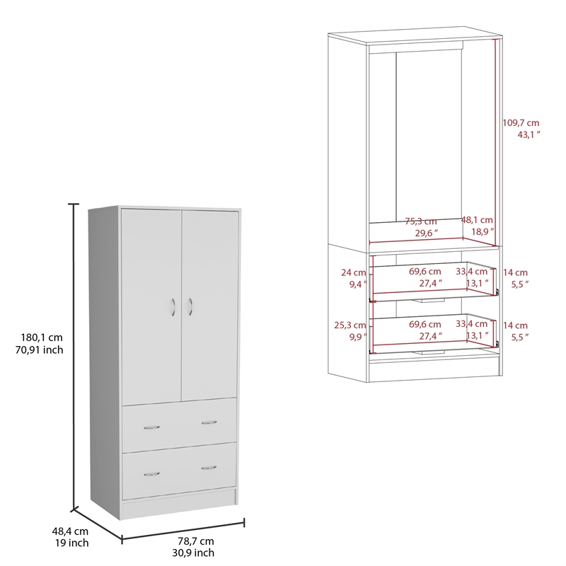 Tuhome Furniture Taly Engineered Wood 2-Doors/2-Drawers Bedroom Armoire in White