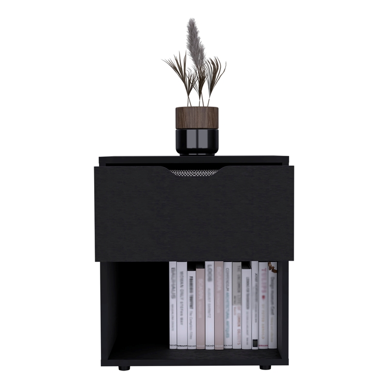 TUHOME Aberdeen Nightstand  Black Engineered Wood 1 drawer