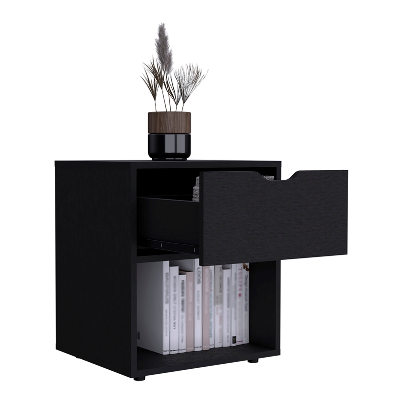 TUHOME Aberdeen Nightstand  Black Engineered Wood 1 drawer