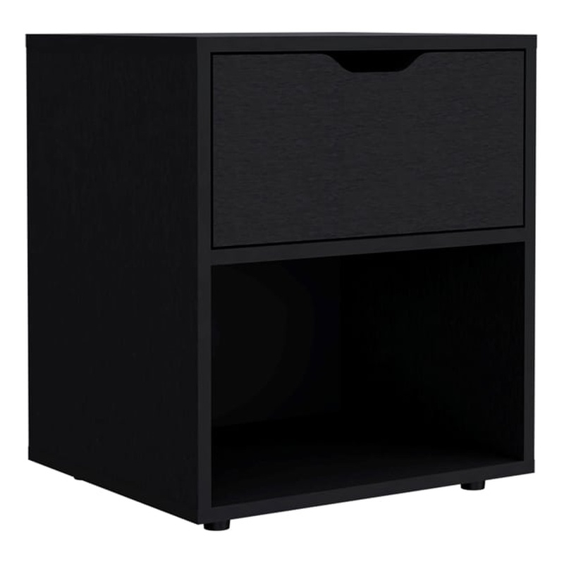 TUHOME Aberdeen Nightstand  Black Engineered Wood 1 drawer