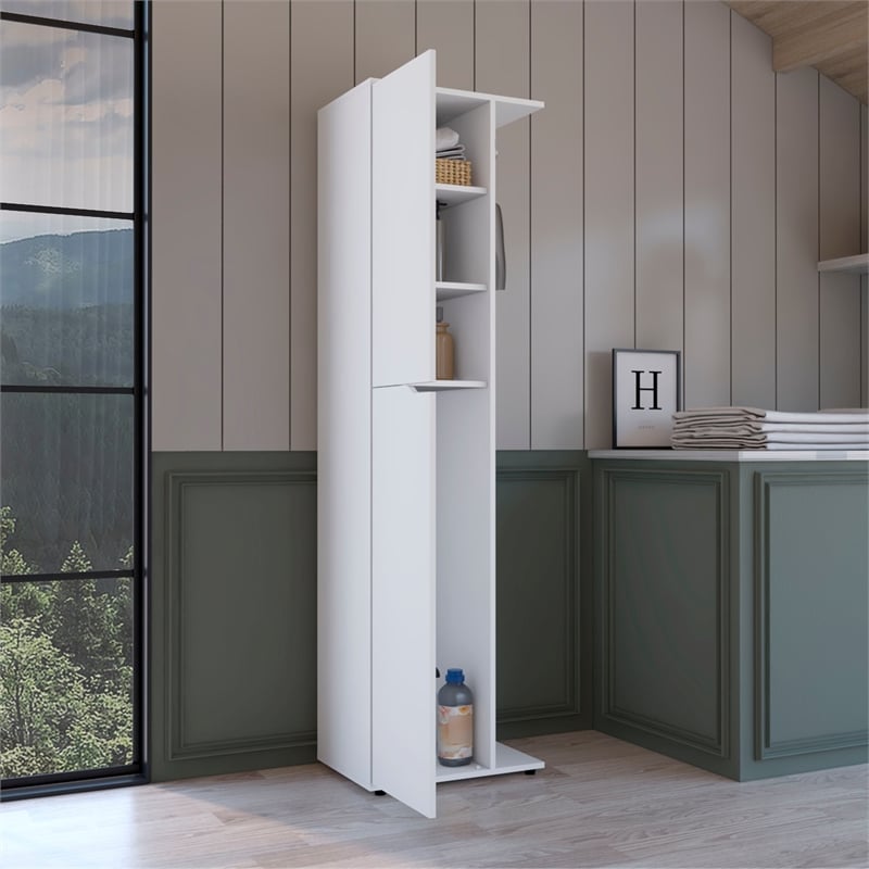 TUHOME Austin Broom Storage Closet White Engineered Wood