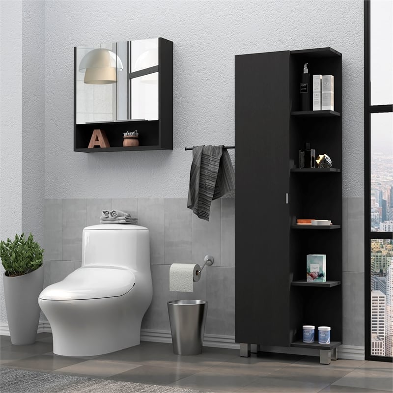 Tuhome Furniture Barre Engineered Wood 2 Piece Bathroom Set in Black