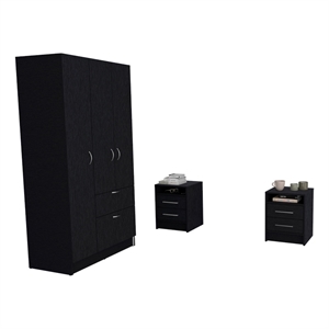 Tuhome Furniture Holland Engineered Wood 3 Piece Bedroom Set in Black/White