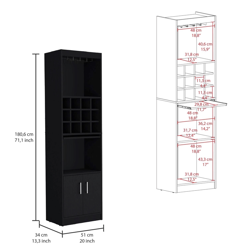 Tuhome Furniture Kevil Bar Cabinet Engineered Wood Black