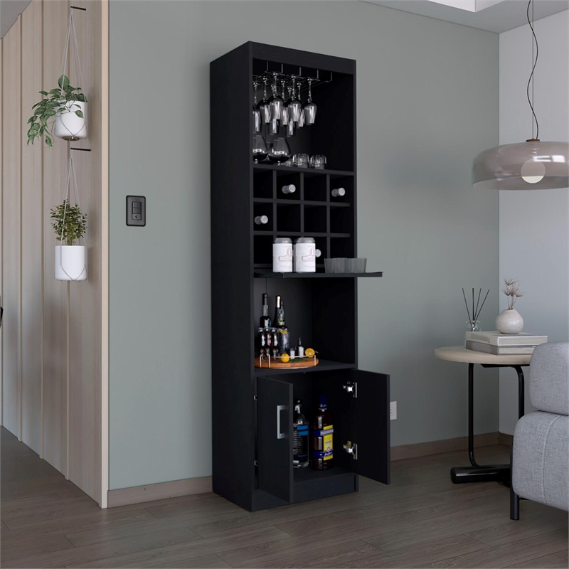 Tuhome Furniture Kevil Bar Cabinet Engineered Wood Black