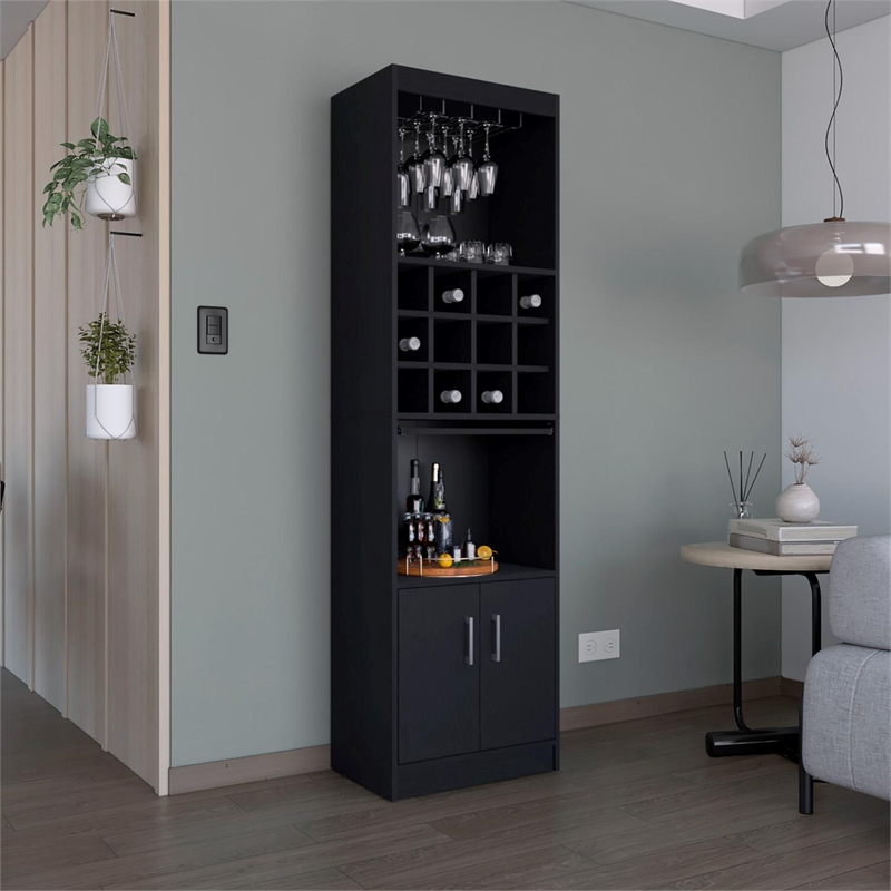 Tuhome Furniture Kevil Bar Cabinet Engineered Wood Black