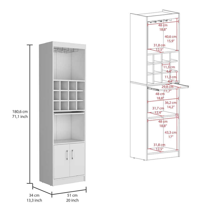 Tuhome Furniture Kevil Bar Cabinet Engineered Wood White