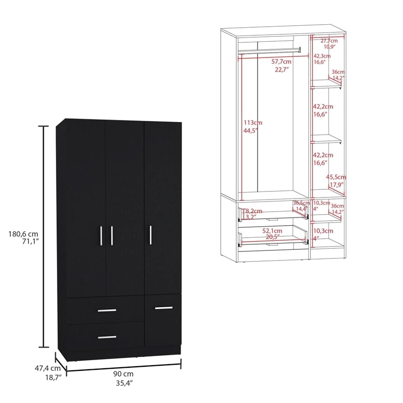 Tuhome Furniture Sebree Engineered Wood 4-Doors Bedroom Armoire in Black