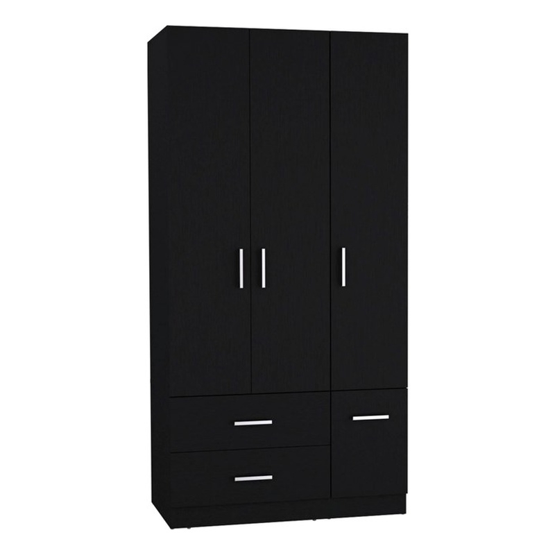 Tuhome Furniture Sebree Engineered Wood 4-Doors Bedroom Armoire in Black