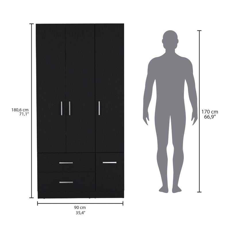 Tuhome Furniture Sebree Engineered Wood 4-Doors Bedroom Armoire in Black