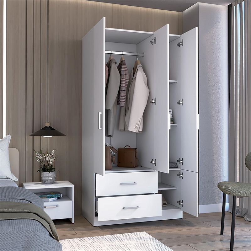 Tuhome Furniture Sebree Engineered Wood 4-Doors Bedroom Armoire in White