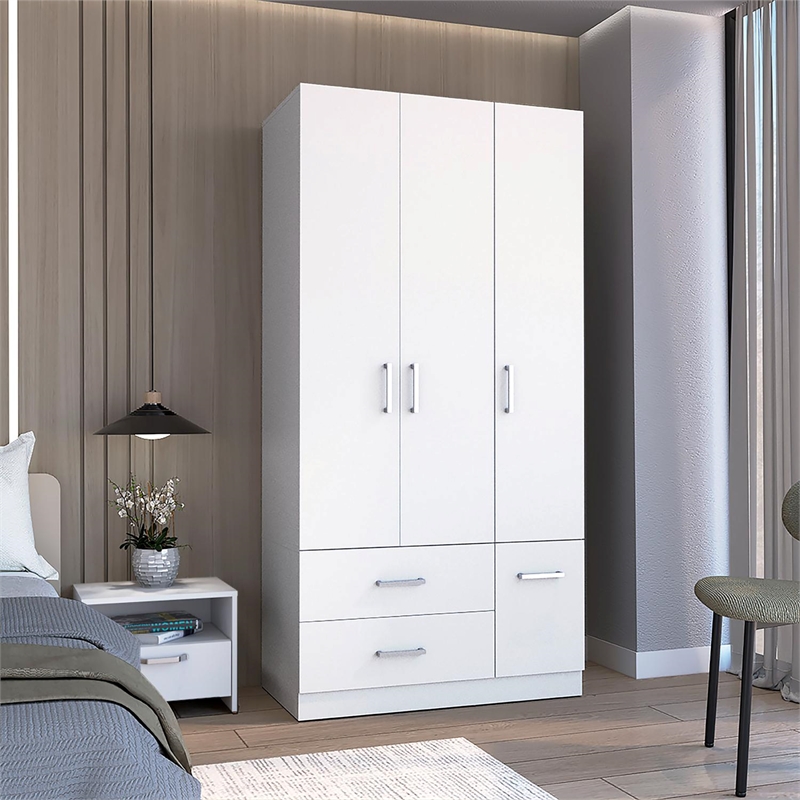 Tuhome Furniture Sebree Engineered Wood 4-Doors Bedroom Armoire in White