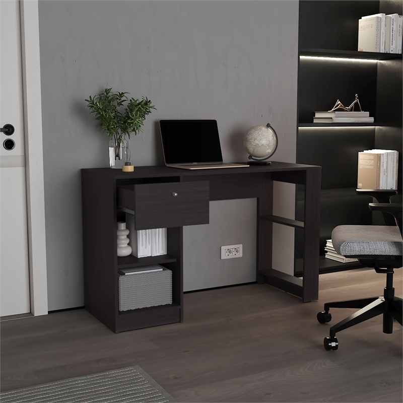 120-Home One Drawer Desk Black Engineered Wood White