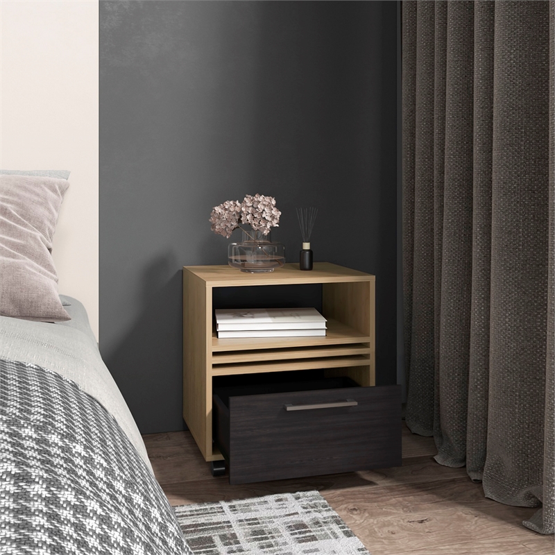 Vance 20 High One Drawer Nightstand Natural Oak Engineered Wood Multicolor