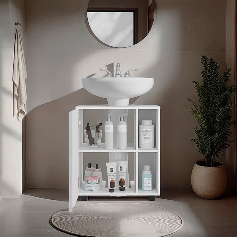 Pascuale Under Sink Cabinet Two Side Shelves Engineered Wood White