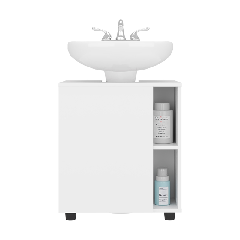 Pascuale Under Sink Cabinet Two Side Shelves Engineered Wood White