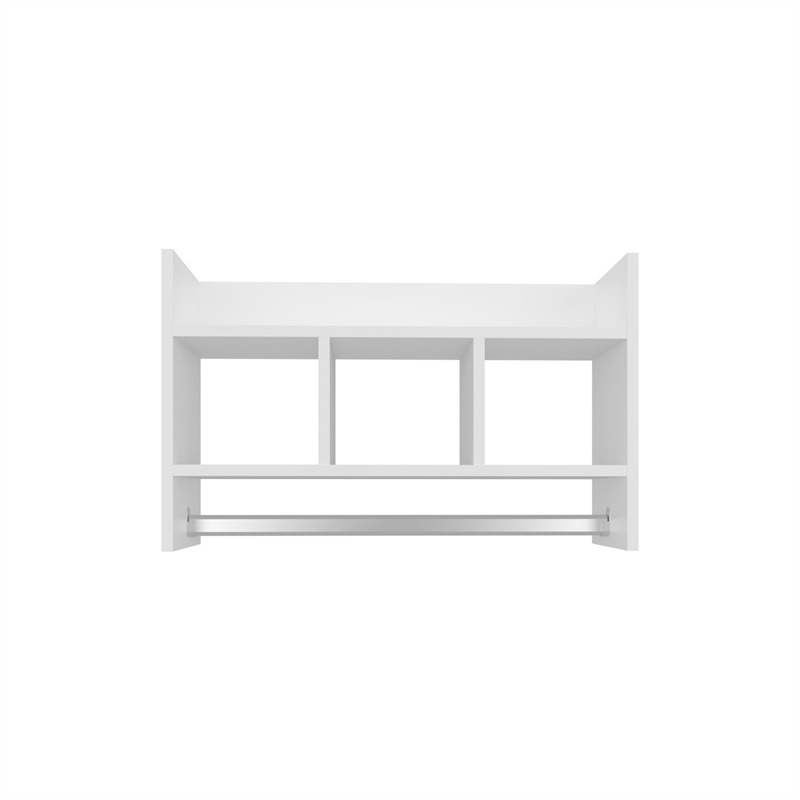 Bathroom Wall Shelf With Towel Bar Engineered Wood White