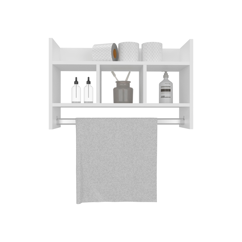 Bathroom Wall Shelf With Towel Bar Engineered Wood White