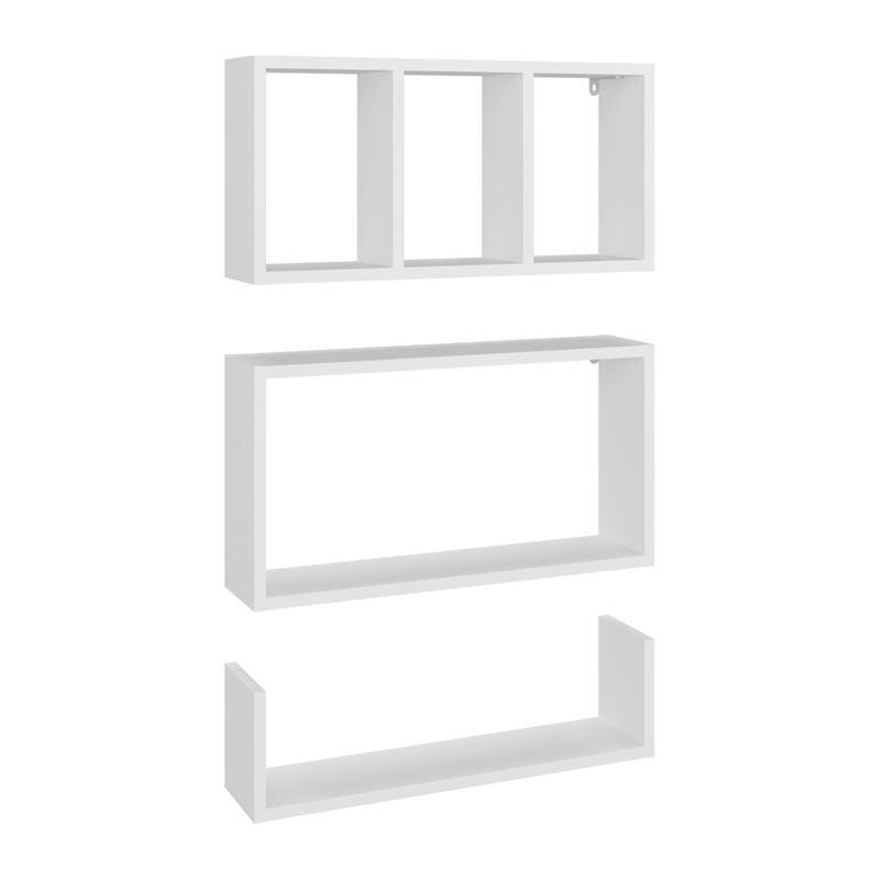 Tuhome Furniture Trego Wall Shelves Set of 3 Engineered Wood White