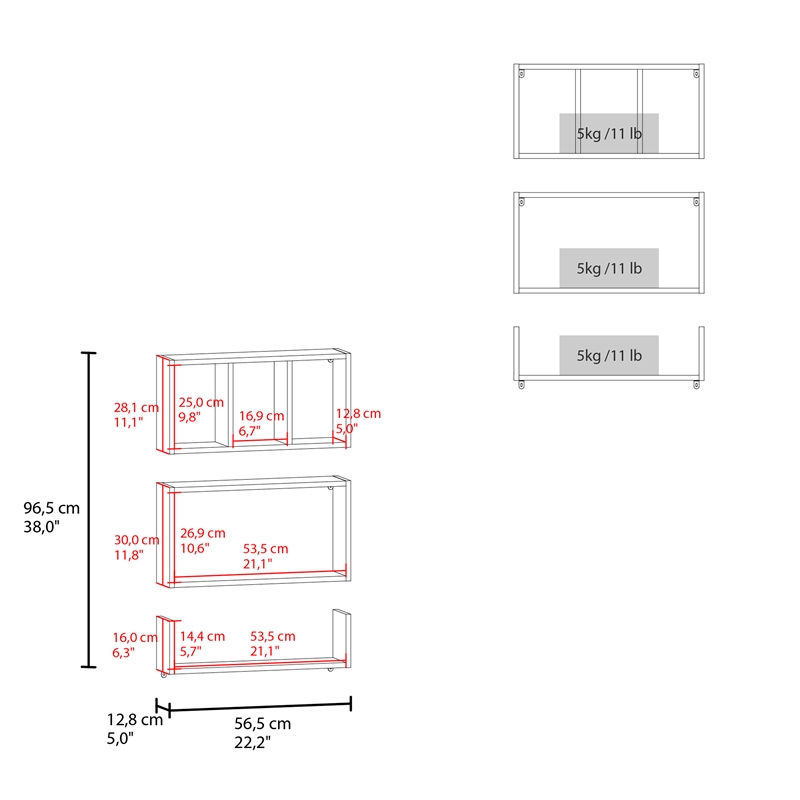 Tuhome Furniture Trego Wall Shelves Set of 3 Engineered Wood White