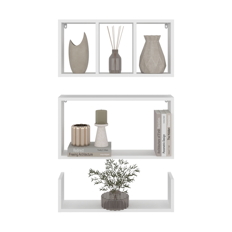 Tuhome Furniture Trego Wall Shelves Set of 3 Engineered Wood White