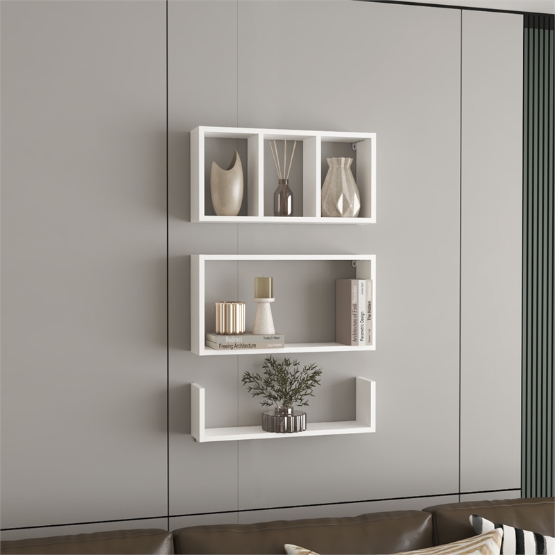 Tuhome Furniture Trego Wall Shelves Set of 3 Engineered Wood White