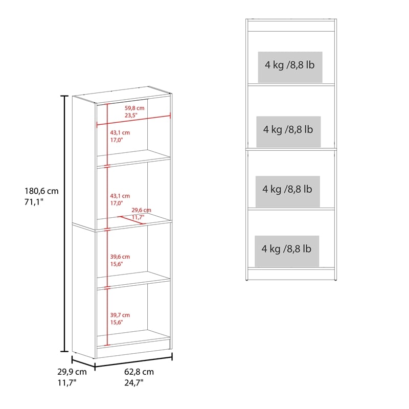 Tuhome Home Tall Elegant 4-Shelf Bookcase w/ Open Storage in Brown