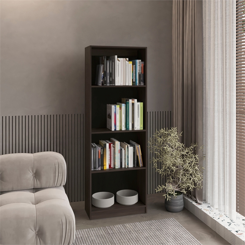 Tuhome Home Tall Elegant 4-Shelf Bookcase w/ Open Storage in Brown