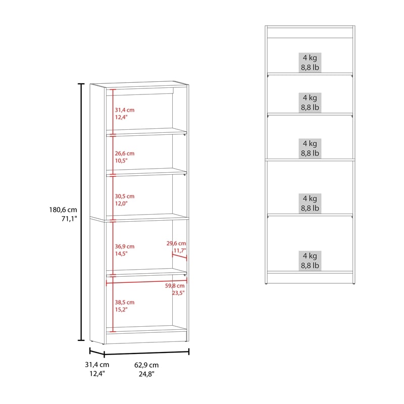 Tuhome Home Two Door 2 Open Shelves Bookcase in Borwn