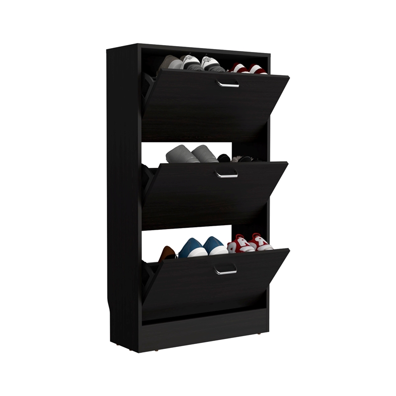 Tuhome Inola High 3-Tier Pull Down Shoe Rack in Black