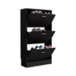 Tuhome Inola High 3-Tier Pull Down Shoe Rack in Black