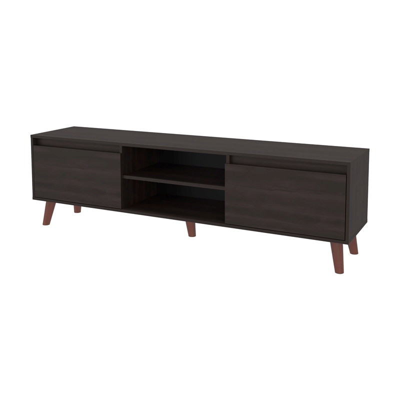 Tuhome Polaris TV Stand with Open Shelves Two Storage Shelves in Brown