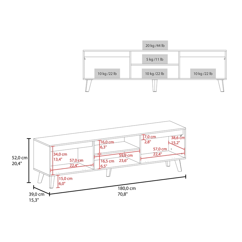 Tuhome Polaris TV Stand with Open Shelves Two Storage Shelves in Brown