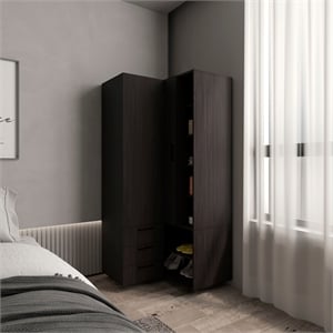 Tuhome Toulouse Corner Armoire With Double Doors And Interior Shelves in Black