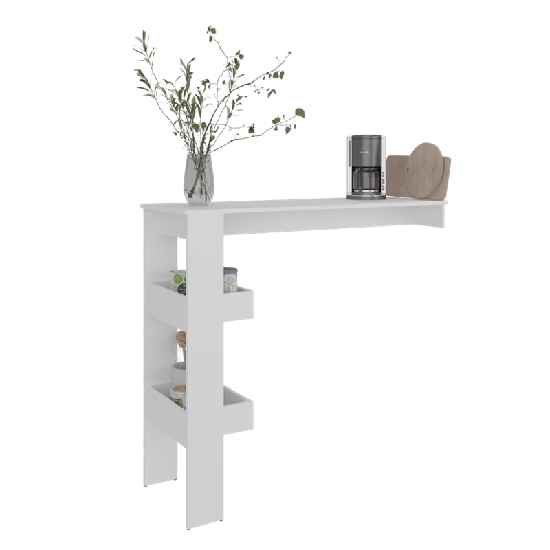 Tuhome Aurora Kitchen Counter Table with Storage Shelf in White