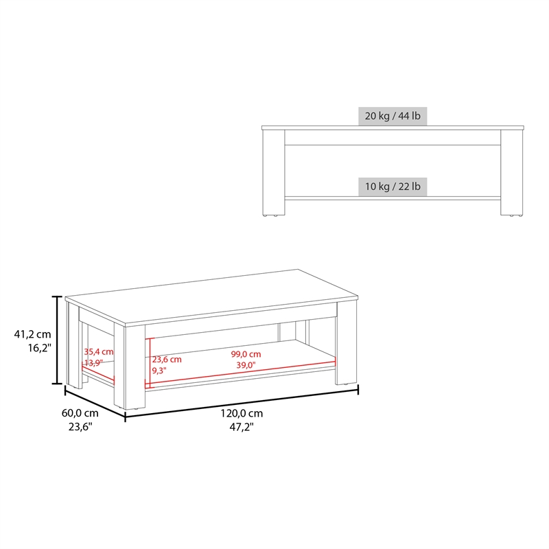 Tuhome Cecil Coffee Table with Open Storage Shelf in Multicolor