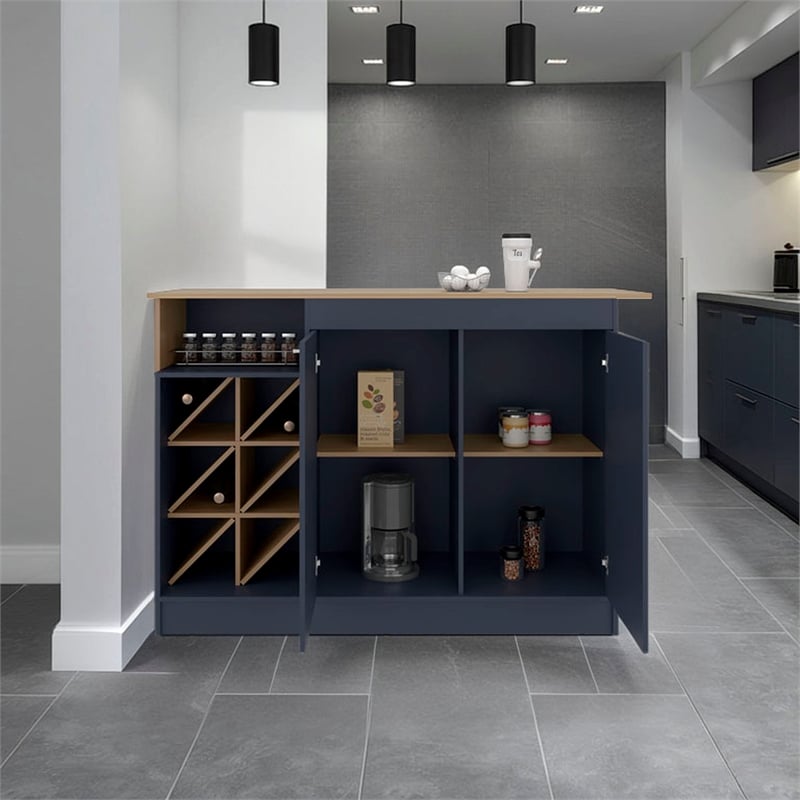 Tuhome Lugano Kitchen Island with Open Shelves in Multicolor